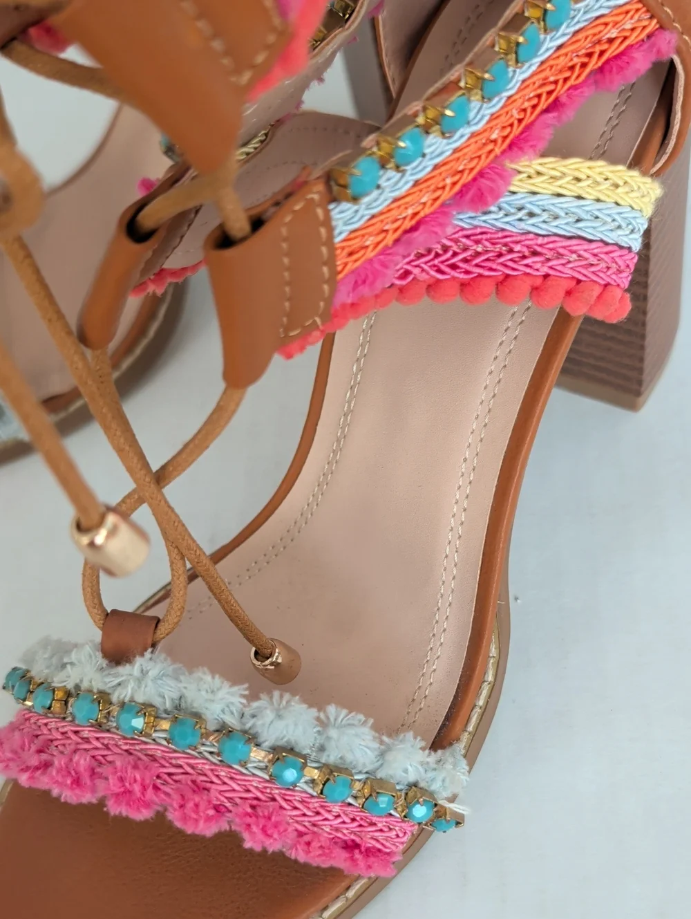 Charlotte Russe Edith-2 Lace-Up Gladiator Sandals 10 Pink Brown Multi